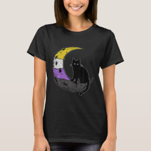 Nonbinary Moon Space Cat Lgbt Pride T-Shirt