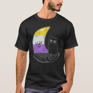 Nonbinary Moon Space Cat Lgbt Pride With Nb Non Bi T-Shirt