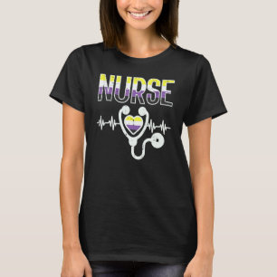 Nonbinary Nurse Heart Heartbeat Stethoscope Enby P T-Shirt