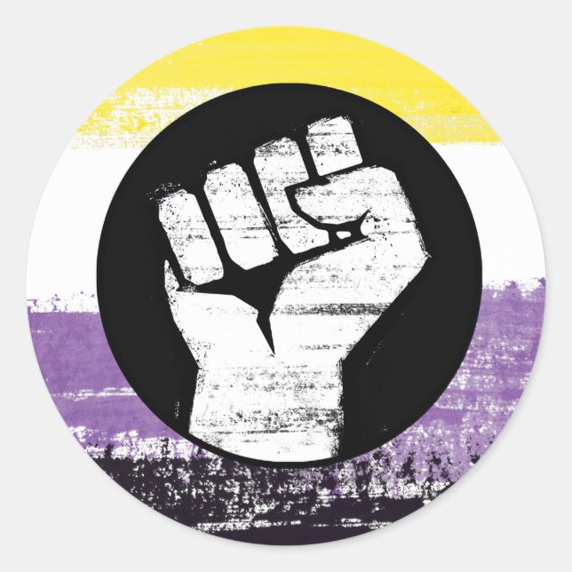Nonbinary Painted Protest Flag Classic Round Sticker (Front)