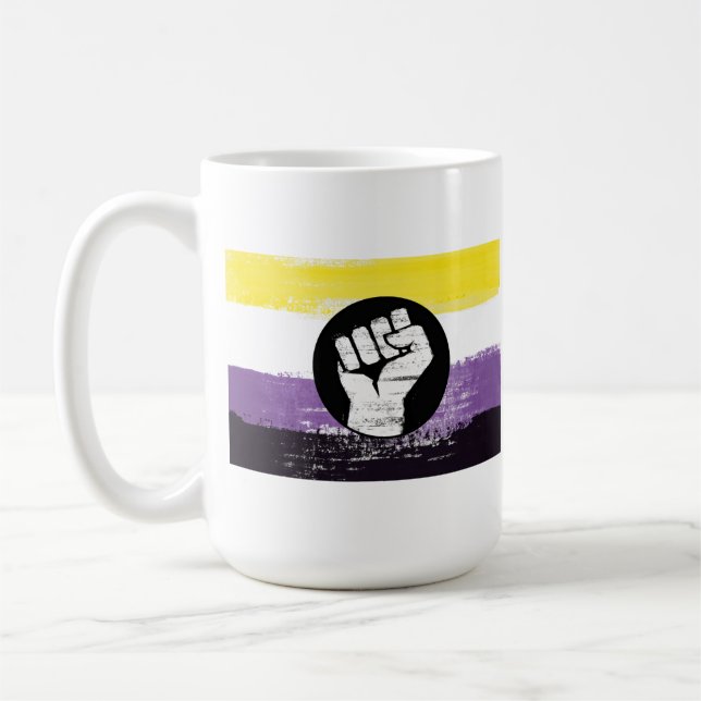 Nonbinary Painted Protest Flag Coffee Mug (Left)