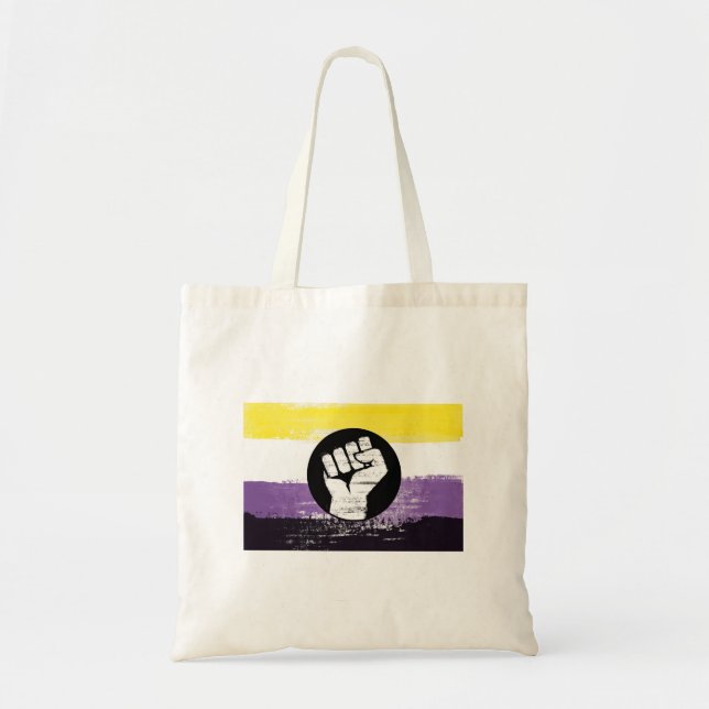 Nonbinary Painted Protest Flag Tote Bag (Front)