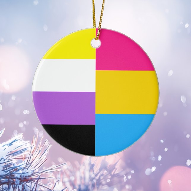 Nonbinary Pansexual Dual Pride Flag Christmas Ceramic Tree Decoration (Creator Uploaded)
