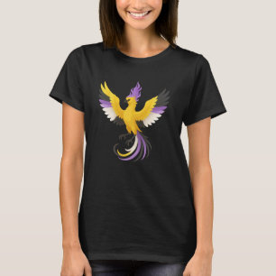 Nonbinary Phoenix Bird Enby Pride Flag Rising From T-Shirt