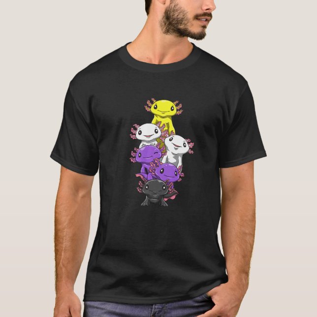 Nonbinary Pride And Genderqueer Axolotl Pile T-Shirt (Front)
