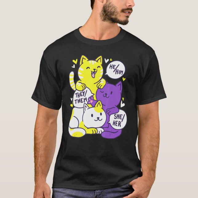 Nonbinary Pride Cat Lgbt Non Binary Flag Cute Cats T-Shirt (Front)