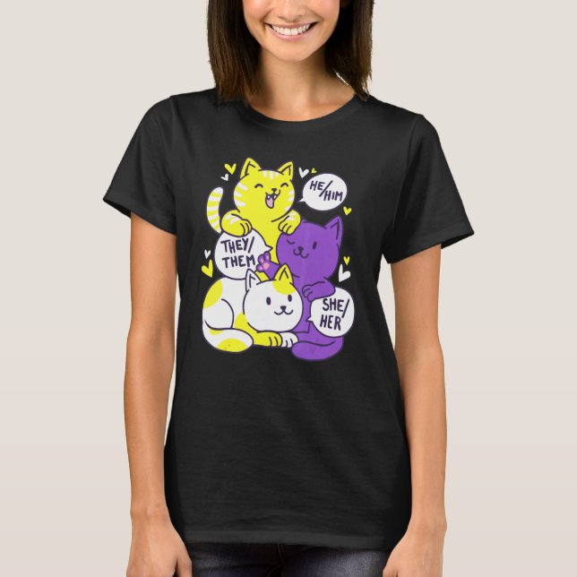 Nonbinary Pride Cat Lgbt Non Binary Flag Cute Cats T-Shirt (Front)