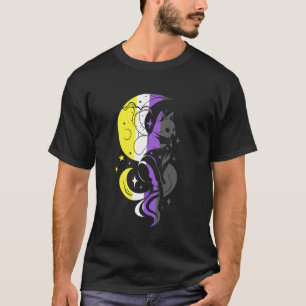 Nonbinary Pride Cat Moon Stars LGBTQ Witchy Style T-Shirt