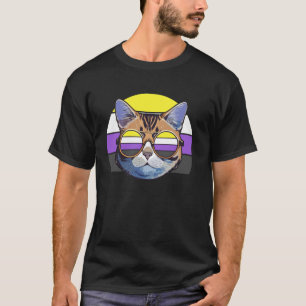 Nonbinary Pride Cool Cat Shades Retro LGBTQ Style T-Shirt