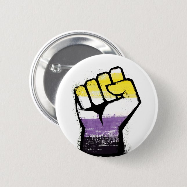 Nonbinary Pride Fist 6 Cm Round Badge (Front & Back)