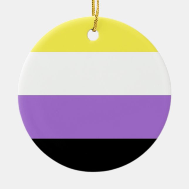 Nonbinary Pride Flag Ceramic Tree Decoration (Front)