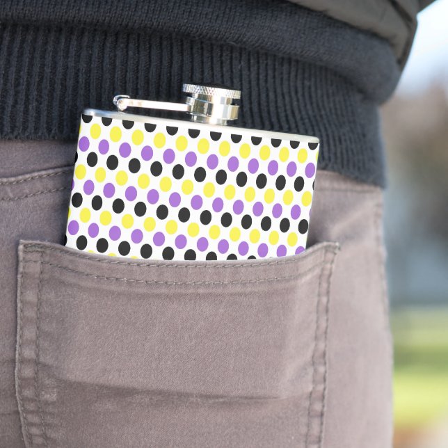 Nonbinary Pride Flag Colours Polkadots Hip Flask (In Situ)
