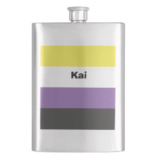 Nonbinary Pride Flag Name or Monogram Hip Flask