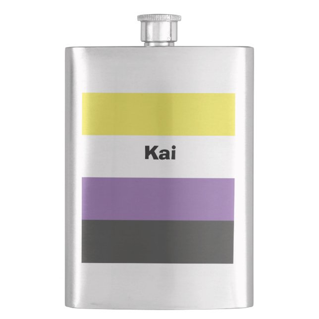 Nonbinary Pride Flag Name or Monogram Hip Flask (Front)