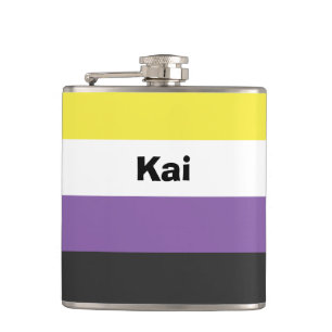Nonbinary Pride Flag Name or Monogram Hip Flask