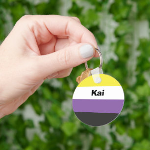 Nonbinary Pride Flag Name or Monogram Key Ring