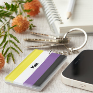 Nonbinary Pride Flag Name or Monogram Key Ring