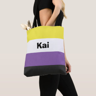 Nonbinary Pride Flag Name or Monogram Tote Bag