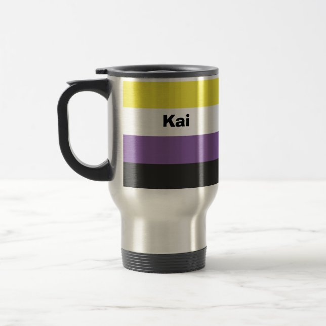 Nonbinary Pride Flag Name or Monogram Travel Mug (Left)