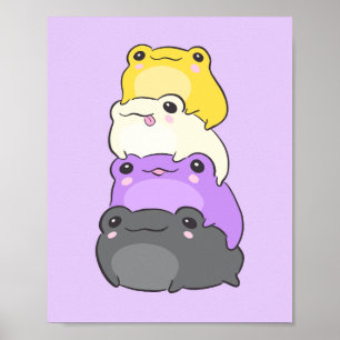 Nonbinary Pride Frog - Cute Kawaii Aesthetic Frog  Poster