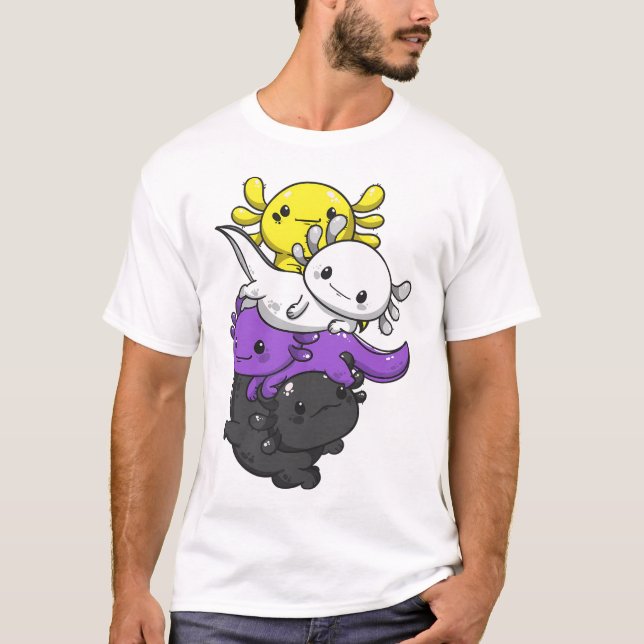 Nonbinary Pride Kawaii Axolotl Pile Non Binary Fla T-Shirt (Front)