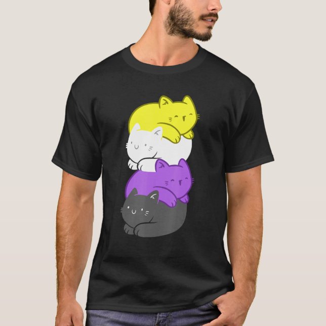 Nonbinary Pride Kitty Pile Nonbinary Flag Lgbtq Ge T-Shirt (Front)