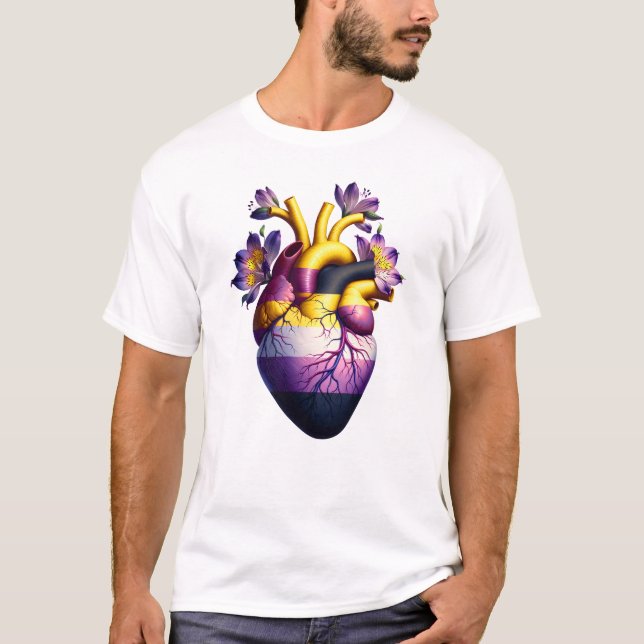 Nonbinary Pride LGBTQ Heart LGBT T-Shirt (Front)