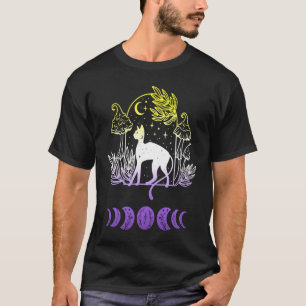 Nonbinary Pride LGBTQ Subtle Cat Moon Phase Mushro T-Shirt