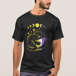 Nonbinary Pride Sleeping Cat Moon Stars LGBTQ Art T-Shirt