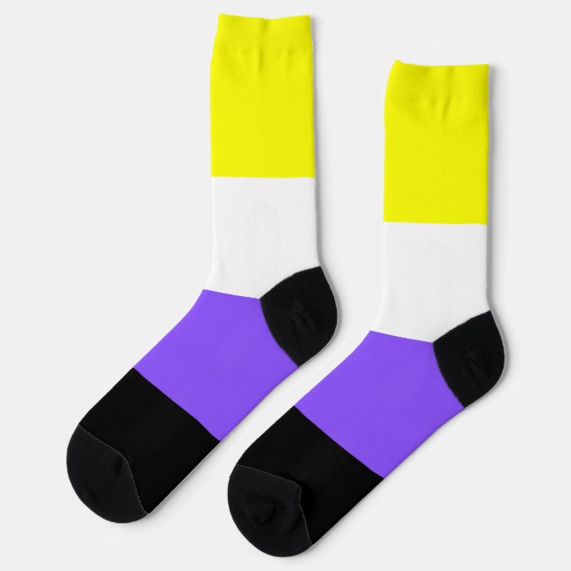 Nonbinary Pride Yellow White Purple Striped LGBT Socks (Left)