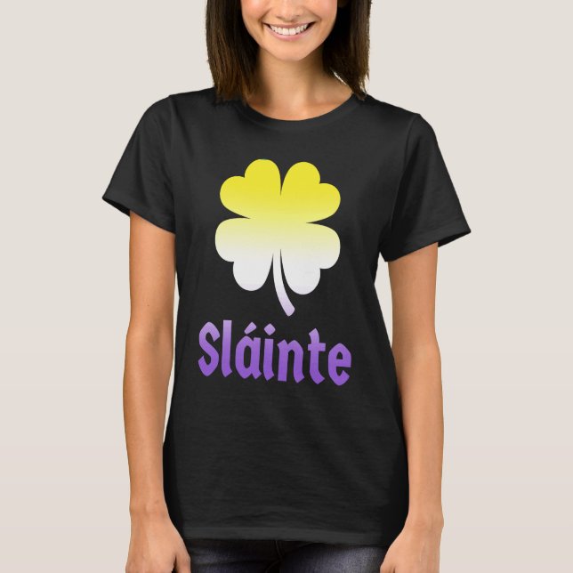 Nonbinary St Patrick's Day Shamrock LGBTQ Enby NB  T-Shirt (Front)