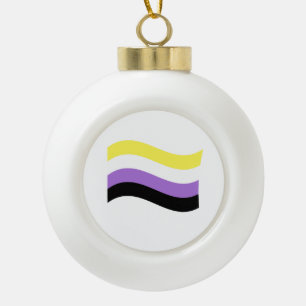 NonBinary Waving Flag Ceramic Ball Christmas Ornament
