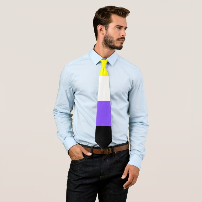 Nonbinary Yellow Purple Black White Stripped LGBT  Tie (In Situ)