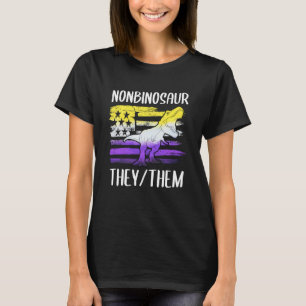 Nonbinosaur They Them Non Binary Pronouns Dinosaur T-Shirt