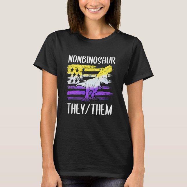 Nonbinosaur They Them Non Binary Pronouns Dinosaur T-Shirt (Front)