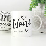 Noni Year Established Grandma Coffee Mug<br><div class="desc">Create a sweet keepsake for grandma with this simple design that features "Noni" in hand sketched script lettering accented with hearts. Personalise with the year she became a grandmother for a cute Mother's Day or pregnancy announcement gift.</div>