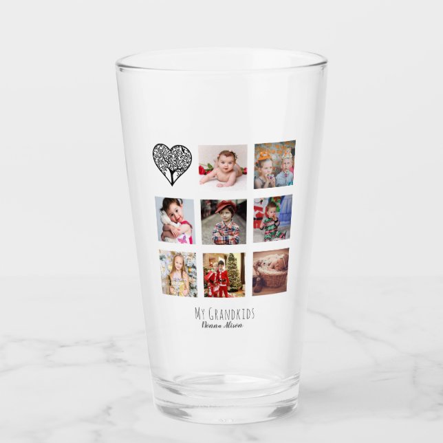 NONNA 8 x Photo Collage Grandchildren Family Tree Glass (Front)