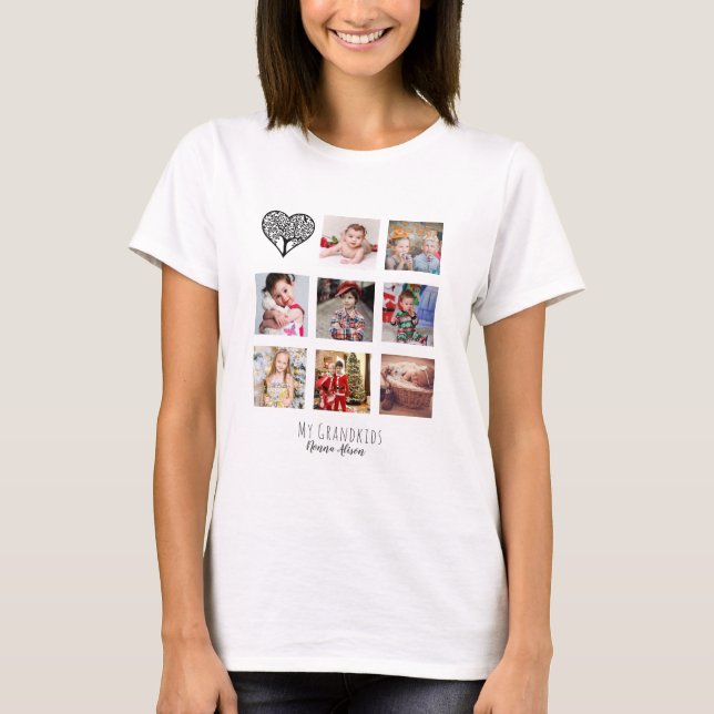NONNA 8 x Photo Collage Grandchildren Family Tree T-Shirt (Front)