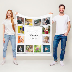 Nonna Birthday Photo Collage Template White Fleece Blanket