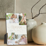 Nonna Calligraphy 4 Photo Cream Tabletop Plaque<br><div class="desc">Personalised 4 photo plaque gift for your Nonna, which you can personalise with your custom message, such as I love you and your name. The photo template will display your pictures in a small photo collage of 2x landscape and 2x portrait pictures. Nonna is lettered in elegant swirly calligraphy. The...</div>