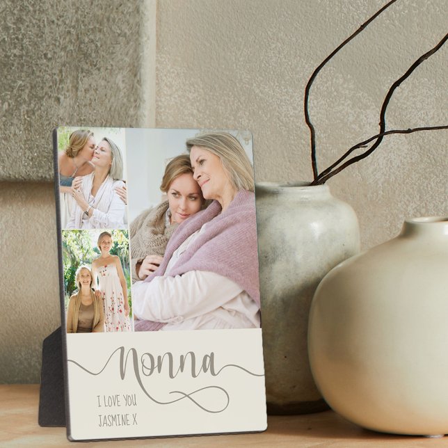 Nonna Calligraphy I Love You 3 Photo Cream Brown Plaque (Creator Uploaded)