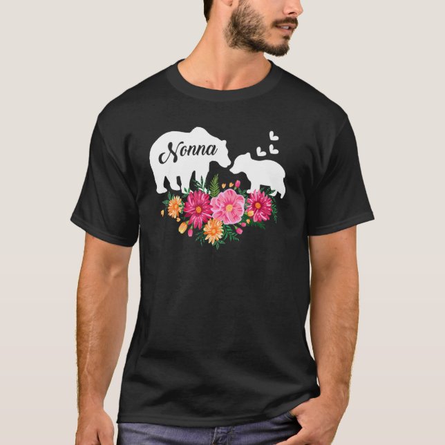 Nonna Floral Flower Cute Bear Mummy Grandma Mother T-Shirt (Front)