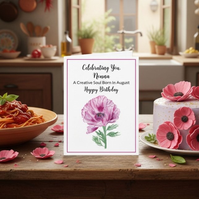 Nonna Happy August Birthday Purple Poppy Card (Creator Uploaded)