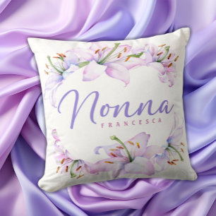 Nonna Personalised Lavender Pink Lilies Cushion