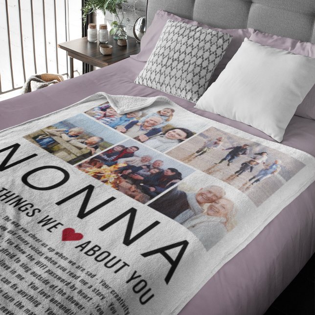 Nonna Photo Collage Things We Love About You List Fleece Blanket (Creator Uploaded)