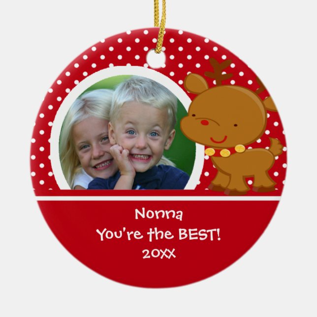 Nonna Photo Reindeer Christmas Ornament (Front)