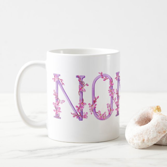 Nonna text orchid purple pink art painting mug (With Donut)