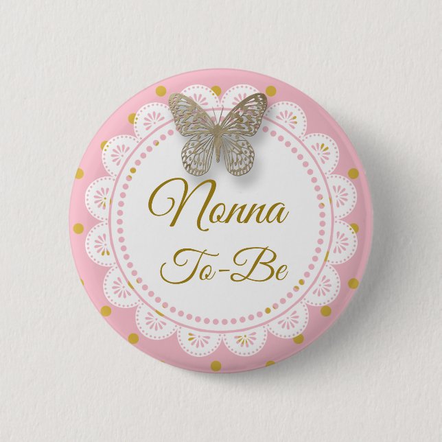 Nonna To Be Baby Shower Pink  & Gold Button (Front)