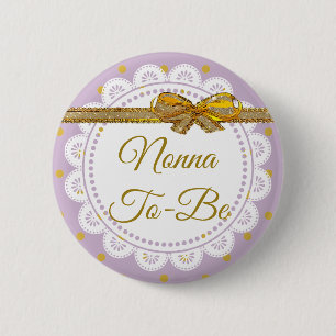 Nonna To Be Baby Shower Purple & Gold Button