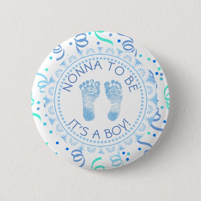 Nonna to be Blue &  White Baby Shower Button (Front)